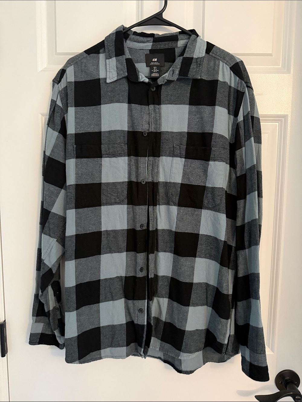 H&M Black and Light Gray Plaid Flannel Shirt